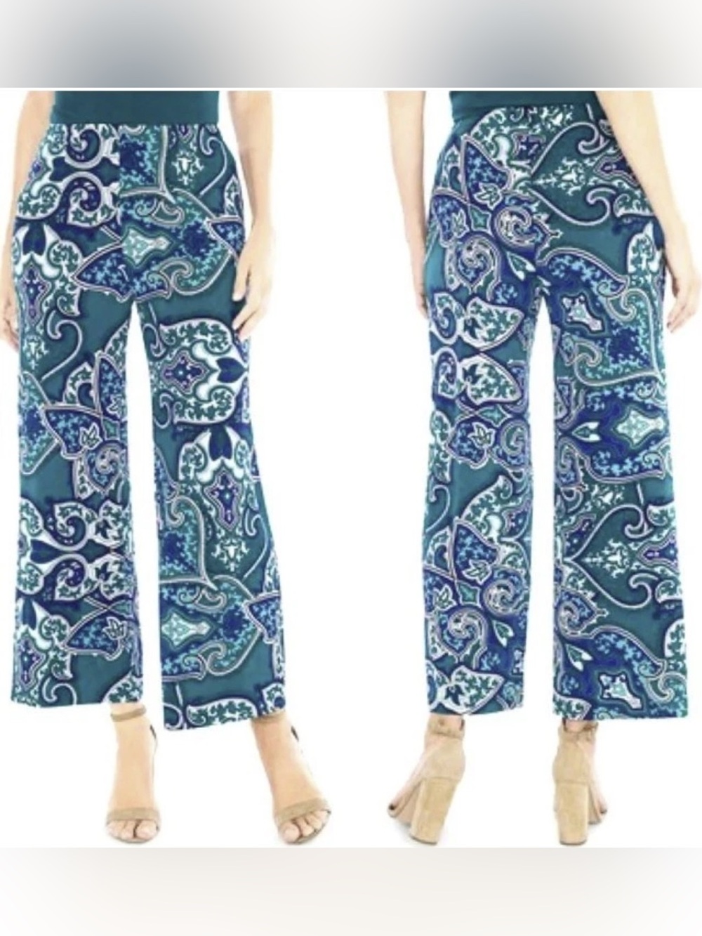 Chico's Travelers Printed Palazzo Wide-Leg Capri Pants Size 2 12-14